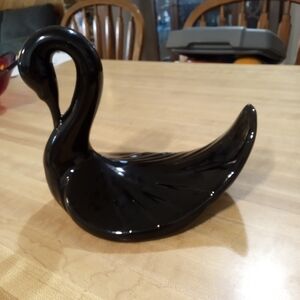 Elegant Black Ceramic Swan Figurine